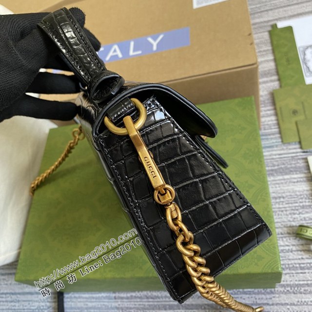 Gucci新款女包 古馳雙G銜縫迷你手提單肩斜挎鏈條包 Gucci鱷魚紋牛皮GG Marmont郵差包系列女包 547260  ydg3203